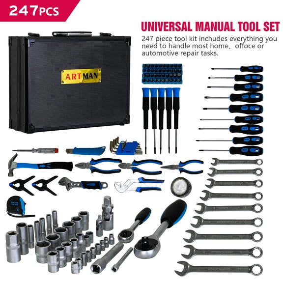 Gearwell Tool Kit, 247-Piece Home Maintenance Tool Set with Carrying Suitcase, General Mechanics Repair Tools for Household Use