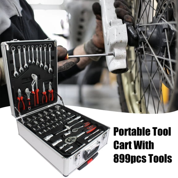 Gearwell Tool Set Kit, 899pcs Home Repair Tool Kit with Rolling Tool Box, 4-Drawer Toolbox Storage Case and Hand Tool Set for Household Maintenance, Garden, Homeowner, Black