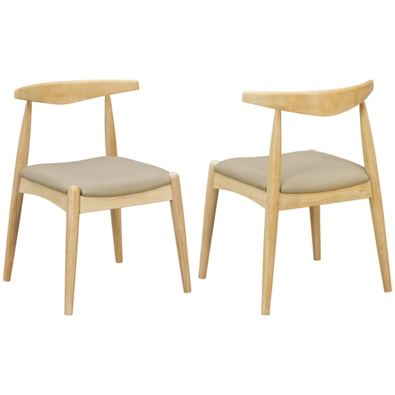 Gearwell Upholstered Dining Chairs, Set of 2 Natural Rubberwood Side Chairs with Light Gray Faux Leather Seats and Ergonomic Backrests for Kitchen and Breakfast Nook
