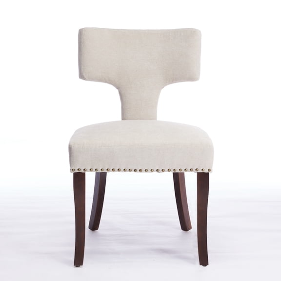 Gearwell Upholstered Dining Chairs, Set of 2 Orange Linen Fabric Kitchen Side Chairs with Curved Backrests, Copper Nailhead Trim and Hardwood Frames for Farmhouse Dining Rooms