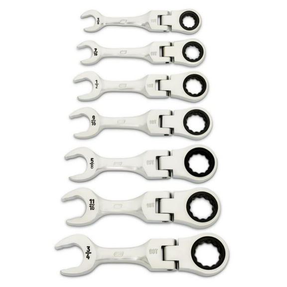Gearwrench 86878 7 Piece 90t Sae Stubby Flex Ratcheting Wrench Set
