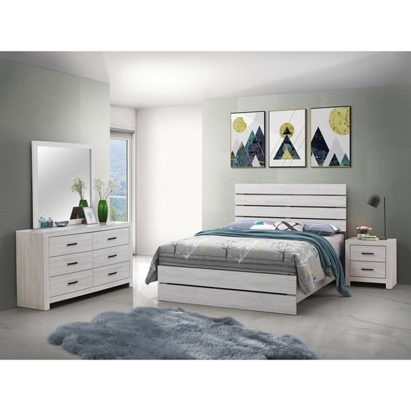 Geary White 4-piece Slatted Headboard Panel Bedroom Set