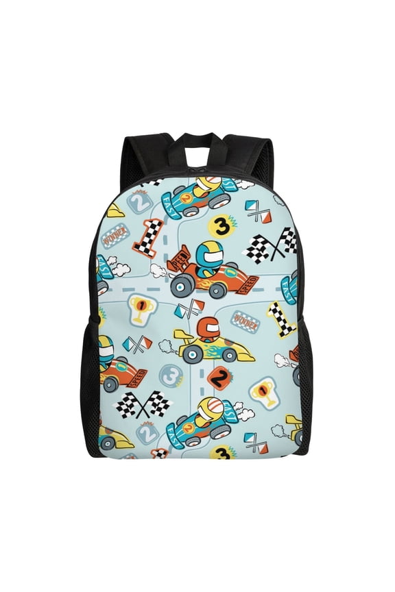 Geaub cartoon car racing ultimate comfort and style: the perfect compact backpack for college, commute, travel, and everyday use