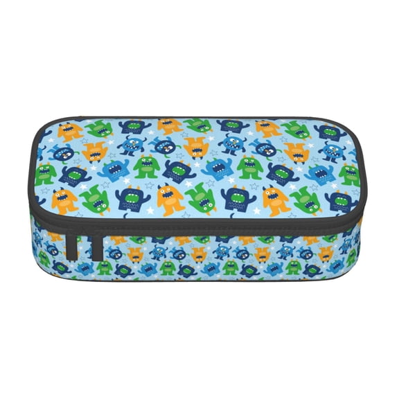 Geaub cartoon monster super large storage pencil case - multi-compartment, washable polyester, quick access design, easy grip handle, for students and professionals