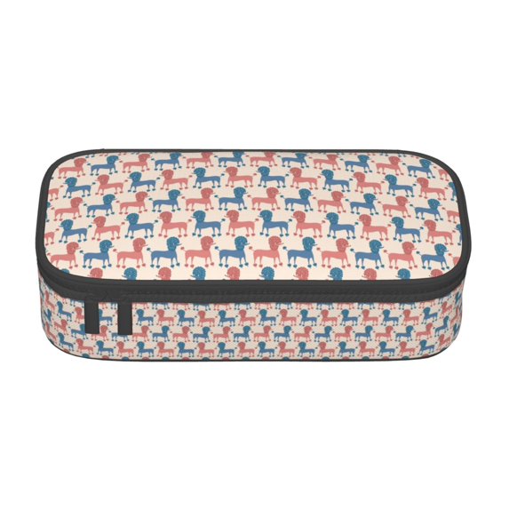 Geaub cartoon poodle dog super large storage pencil case - multi-compartment, washable polyester, quick access design, easy grip handle, for students and professionals
