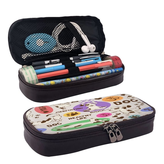 Geaub dog doing yoga large capacity pencil case - dual zipper, multiple pockets, durable material, versatile use for stationery, cosmetics, and more