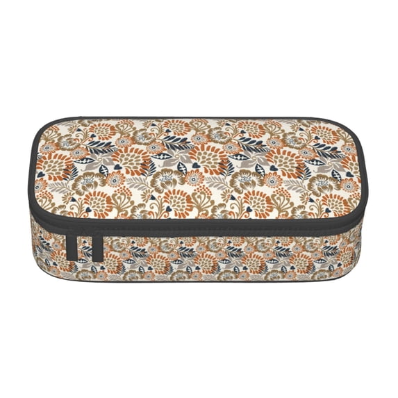 Geaub floral paisley super large storage pencil case - multi-compartment, washable polyester, quick access design, easy grip handle, for students and professionals