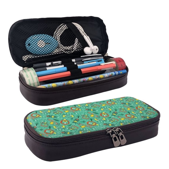 Geaub funny animals in jungle large capacity pencil case - dual zipper, multiple pockets, durable material, versatile use for stationery, cosmetics, and more