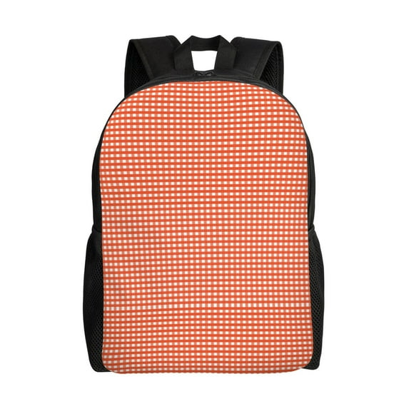 Gaeub Orange Gingham Print Unisex Backpacks, College Bookbag,Daypack with Padded 15" Laptop Sleeve,for School, Work, and Travel