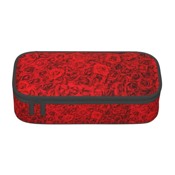Geaub red rose super large storage pencil case - multi-compartment, washable polyester, quick access design, easy grip handle, for students and professionals