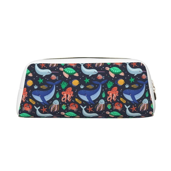 Geaub the underwater world versatile leather pencil case - spacious, durable, multi-purpose pouch for students, professionals, and artists