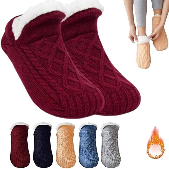 Gebarun Thermal Socks, Indoor Non-Slip Thermal Socks, Fleece-Lined Non-Slip Thermal Slippers Socks