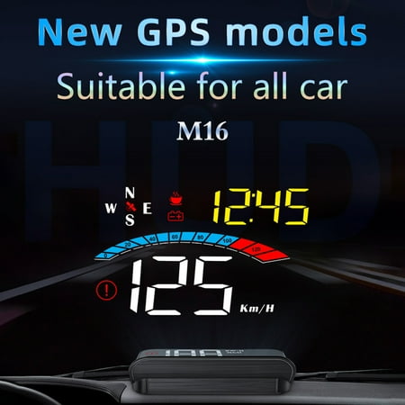 Gecheer Car HUD Display, Head Up Display Windshield Projector with Speed, Digital Clock, Overspeed Warning, Mileage Measurement, Water Temperature, Direction, Single Display for All Vehicles"