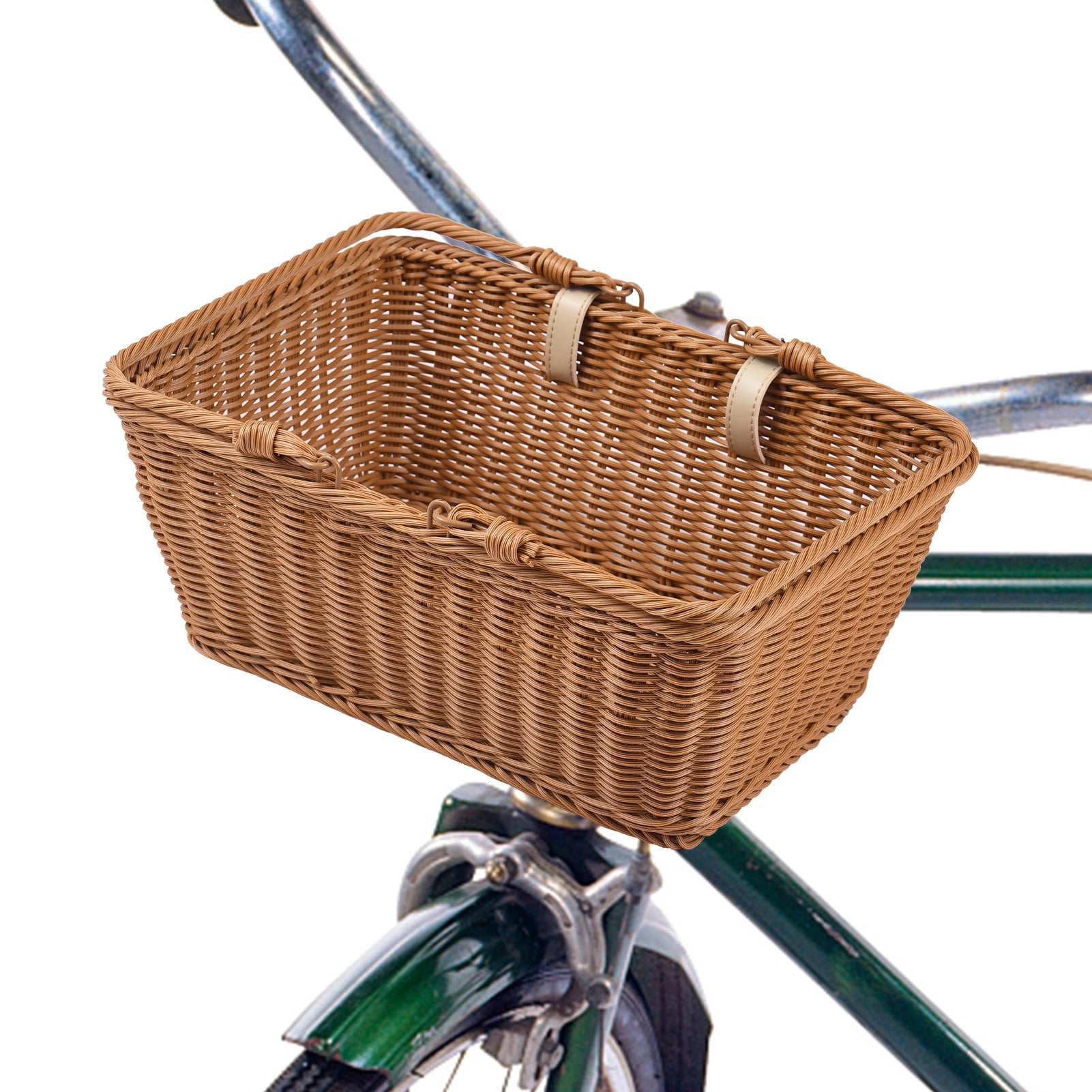 Gecheer Handbar Bike Basket Wicker Basket for Bicycle Detachable