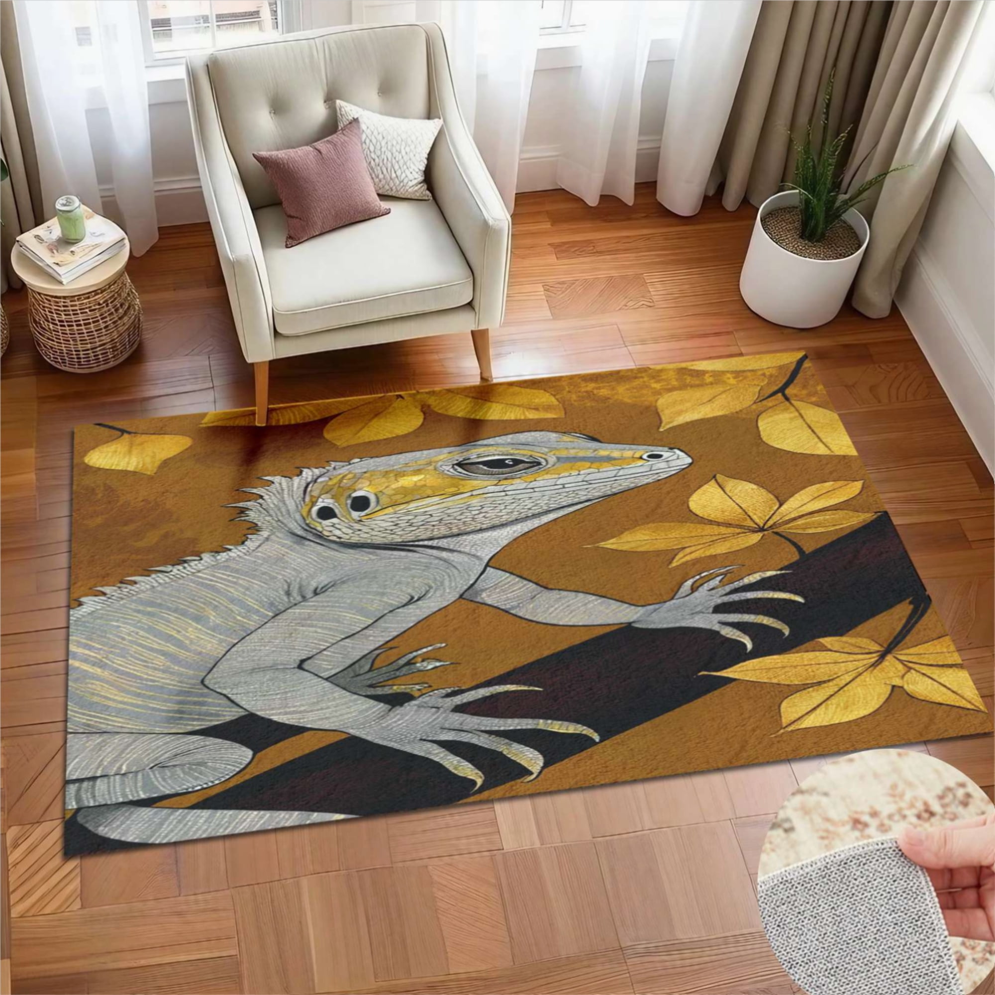 Gecko Art Print Soft Large Area Rugs Washable Rug With Non-Slip Backing ...