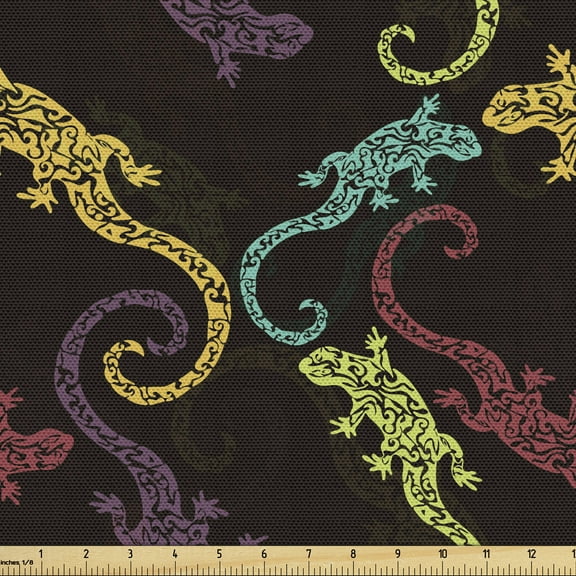 Ambesonne Gecko Fabric by the Yard Upholstery, Reptiles Composition, 10 Yards, Multicolor