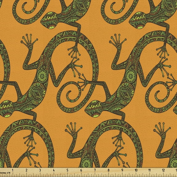 Ambesonne Gecko Fabric by the Yard Upholstery, Lizard, 5 Yards, Green Brown and Orange