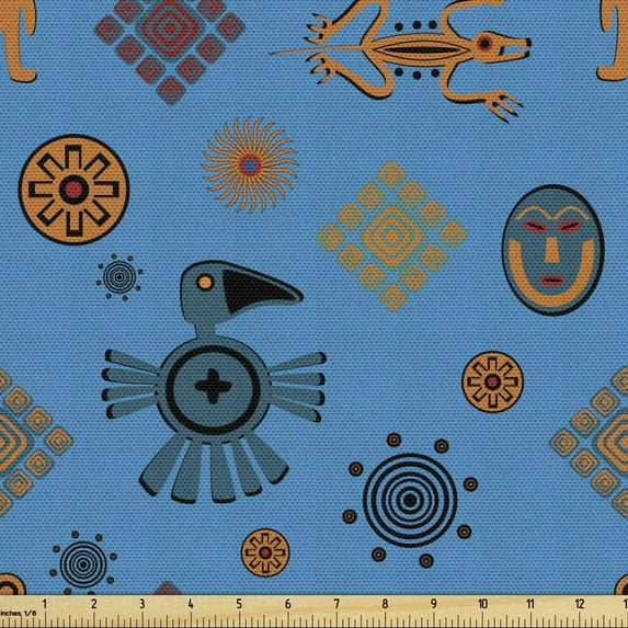 Ambesonne Gecko Fabric by the Yard Upholstery, Latin American Folklore, 3 Yards, Petrol Blue Orange