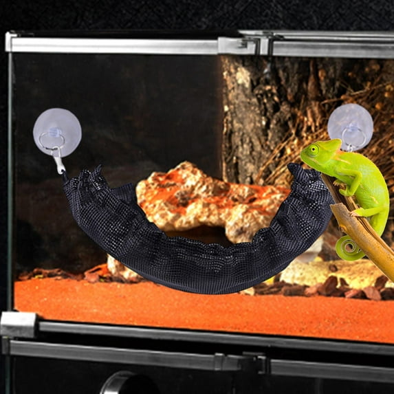 Gecko Hammock Hanging Bed Breathable Reptile Lounger with Suction Cups Habitat Supplies for Iguana Gecko Snake Chameleon Rest black mesh