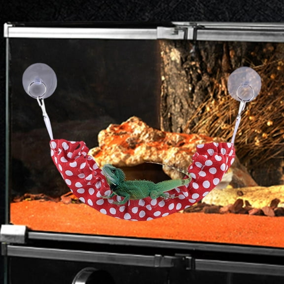 Gecko Hammock Hanging Bed Breathable Reptile Lounger with Suction Cups Habitat Supplies for Iguana Gecko Snake Chameleon Rest red dots
