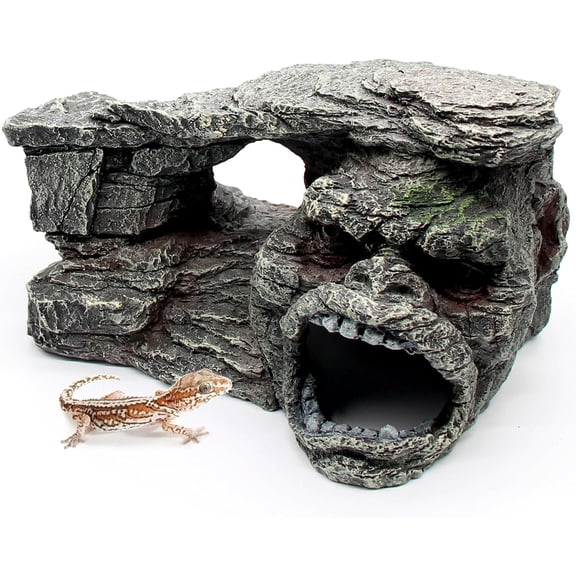 Gecko Hide Shale Scape Step Ledge, Reptile Rock Basking Platform Cave Hideout Tank Accessories Decorations, Great for Reptiles, Amphibians, Leopard Gecko, Snake, Lizard, Frogs, Turtle