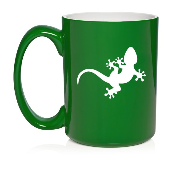 Gecko Lizard Ceramic Coffee Mug Tea Cup Gift for Her, Him, Friend, Coworker, Wife, Husband (15oz Green)