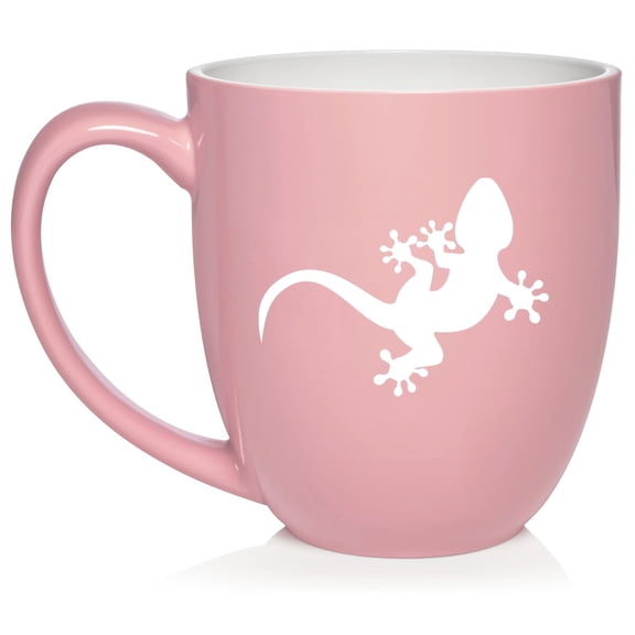 Gecko Lizard Ceramic Coffee Mug Tea Cup Gift for Her, Him, Friend, Coworker, Wife, Husband (16oz Light Pink)