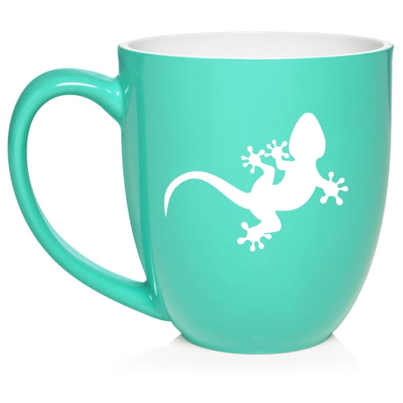 Gecko Lizard Ceramic Coffee Mug Tea Cup Gift for Her, Him, Friend, Coworker, Wife, Husband (16oz Teal)