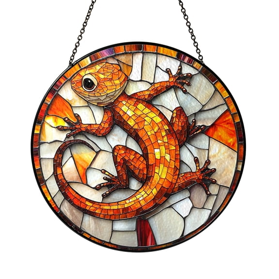 Gecko Lizard Faux Stained Glass Window Hanging