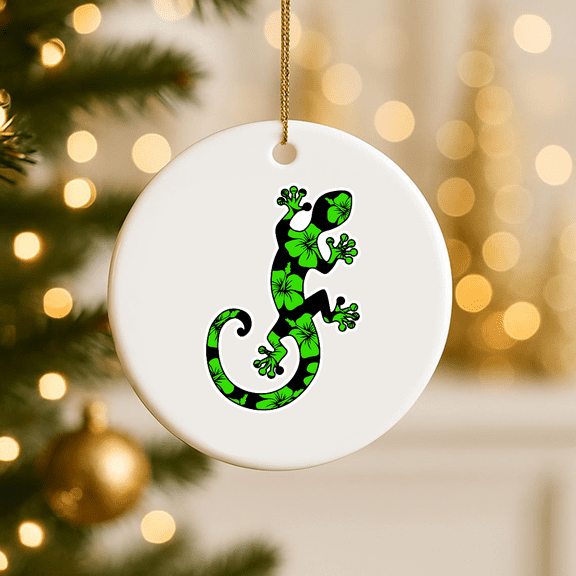 Gecko Lizard Hawaii Aloha Surf Beach Summ Party Water Sports Ornament Funny Birthday Gift 2D FLAT CIRCLE Ceramic Ornament