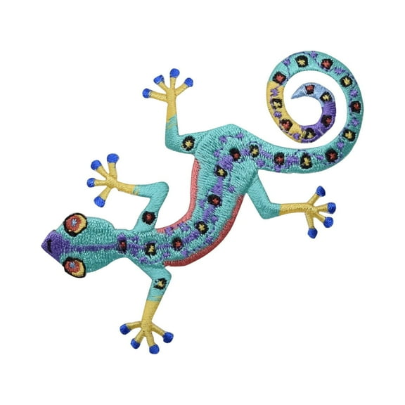 Gecko/Lizard - Multicolor - Facing Right - Iron on Applique/Embroidered Patch