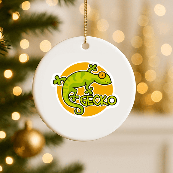 Gecko Lizard Ornament Indoor Outdoor 2D FLAT CIRCLE Ceramic Ornament