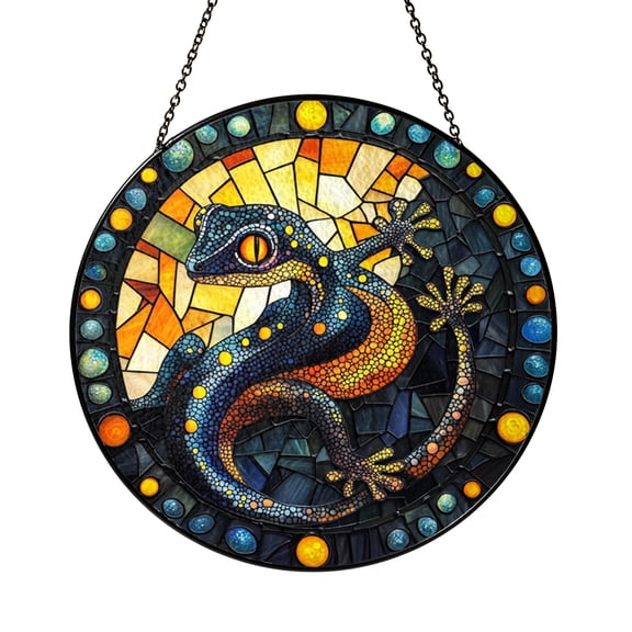 Gecko Lizard Reptile Stained Glass Style Window Suncatcher Decor, Decorative Acrylic Hanging Panel Ornament for Wildlife Window Art and Nature Inspired Home Decoration