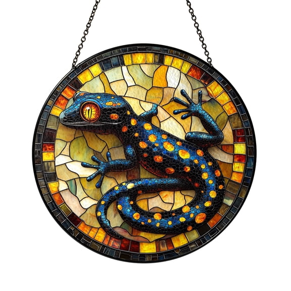 Gecko Lizard Stained Glass Style Window Suncatcher Hanging Decor, Reptile Inspired Decorative Acrylic Panel Ornament for Nature Window Art and Wildlife Theme Home Decoration