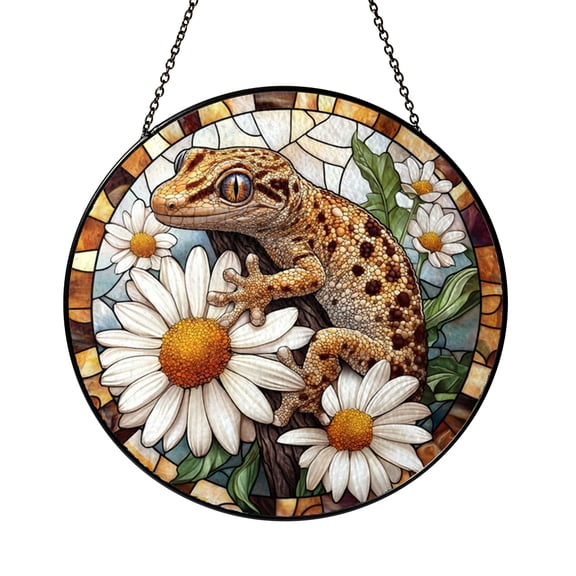 Gecko Lizard Stained Glass Suncatcher – Reptile Window Hanging Art