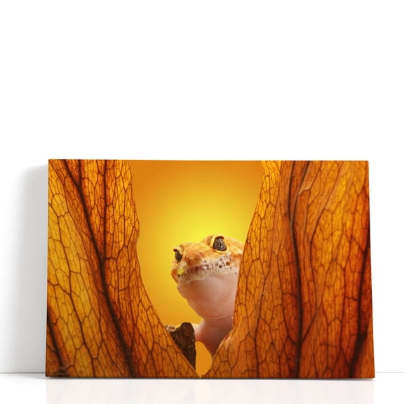 Gecko Lizard on Yellow Background - Wrapped Canvas Print Wall Art | 24" W x 16" H