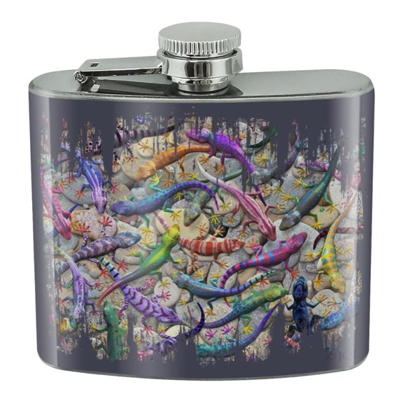 Gecko Lizards Reptile Rock Group Stainless Steel 5oz Hip Drink Kidney Flask