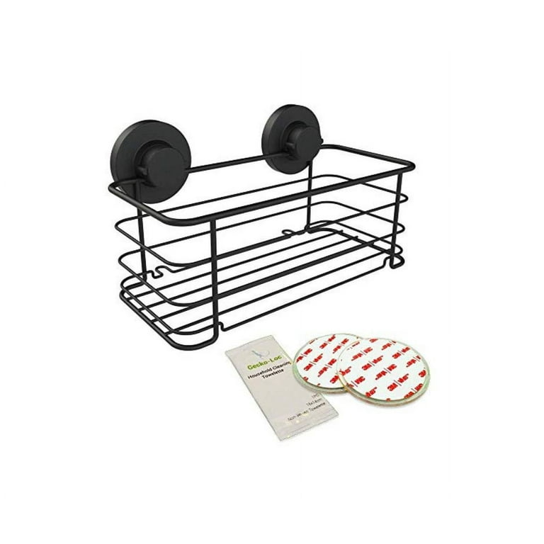 Gecko-Loc Black Heavy Duty Suction Cup Bathroom Storage Basket Shelf Shower Caddy Stainless Steel