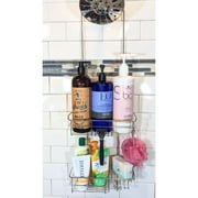 Gecko-Loc Extra Long Adjustable Adhesive Bathroom Shower Caddy over head hanging shampoo soap organizer - Silver