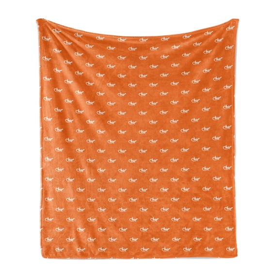 Gecko Soft Flannel Fleece Blanket, Silhouettes of Lizards Gecko Pattern on Warm Colored Backdrop Exotic Wildlife, Cozy Plush for Indoor and Outdoor Use, 70" x 90", White and Orange, by Ambesonne