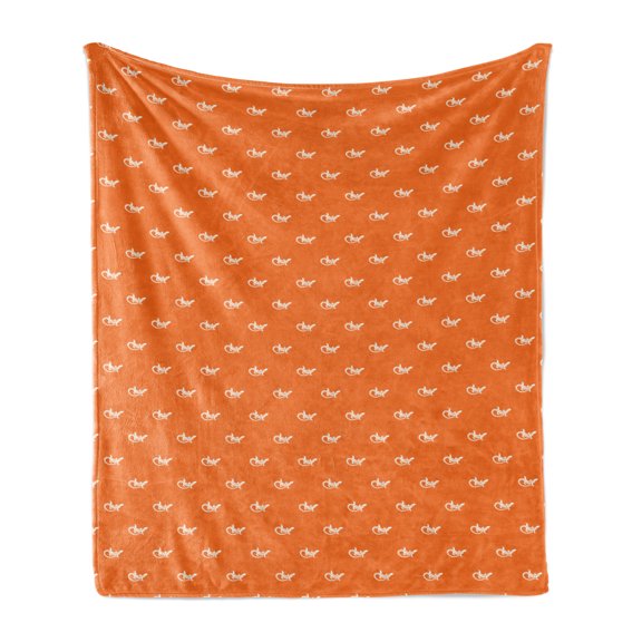 Gecko Soft Flannel Fleece Blanket, Silhouettes of Lizards Gecko Pattern on Warm Colored Backdrop Exotic Wildlife, Cozy Plush for Indoor and Outdoor Use, 70" x 90", White and Orange, by Ambesonne