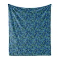 thumbnail image 1 of Gecko Soft Flannel Fleece Throw Blanket, Doodle Style Lizard Pattern with Blue Shaded Background Reptile Cartoon, Cozy Plush for Indoor and Outdoor Use, 60" x 80", Navy Blue and Green, by Ambesonne, 1 of 5