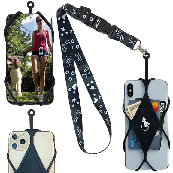 Gecko Travel Tech Phone Holder Lanyard with Quick Release Clip & Soft Nylon Neck Strap Universal to Most Phones (Shapes Neck - Black Diamond)