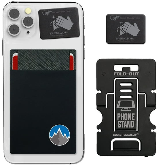 Gecko Travel Tech Power Strap Card Pocket, Secure Card Holder for Back of Phone, Stretchy Fabric Cell Phone Wallet Stick On Credit Card Case (Mountain)