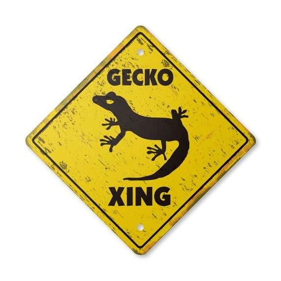 Gecko Vintage Crossing Sign Zone Xing | Indoor/Outdoor Plastic | 14" Tall rustic lizard cage heat rock supplies