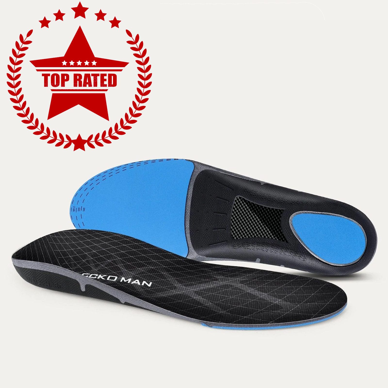 GeckoMan Men Carbon Fiber Insoles Sport Cushioning Alignment Foot Pain