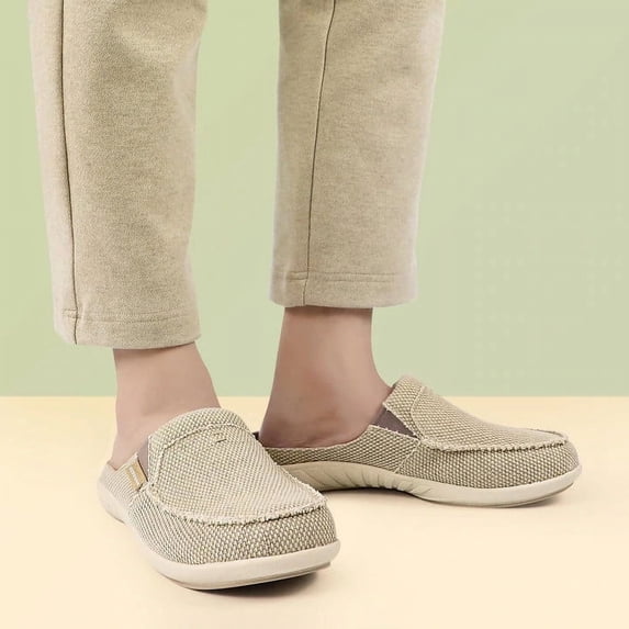 GeckoMan Men's Arch Support Slipper Loafers Plantar Faciitis Canvas House Slipper for Men Indoor Outdoor, Slip On Clog Slides Shoes with Anti-Skid Rubber Sole