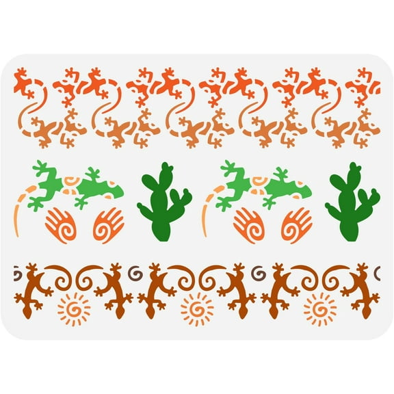 Geckos Lizards Stencil 8.3x11.7 inch Cactus Stencils Template Plastic Aztec Lizard Border Painting Stencil Large Reusable Lizard Stencils