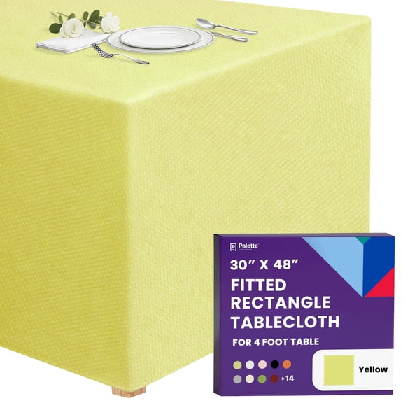 Gee Di Moda Fitted Tablecloth - 48 x 30 Inch Yellow Floor-Length Fitted Table Cloth for 4 Foot Rectangle Table, Heavy Duty Washable Fabric for Parties, Dinner, Weddings, Baby Shower & Trade Show