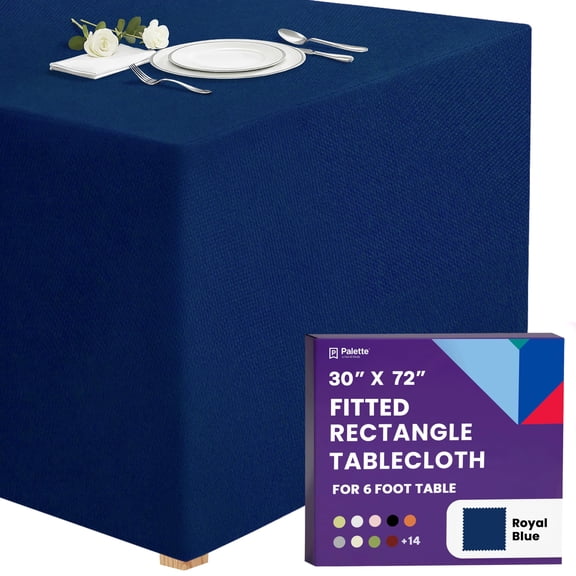 Gee Di Moda Fitted Tablecloth - 72 x 30 Inch Royal Blue Floor-Length Fitted Table Cloth for 6 Foot Rectangle Table, Heavy Duty Washable Fabric for Parties, Dinner, Weddings, Baby Shower & Trade Show